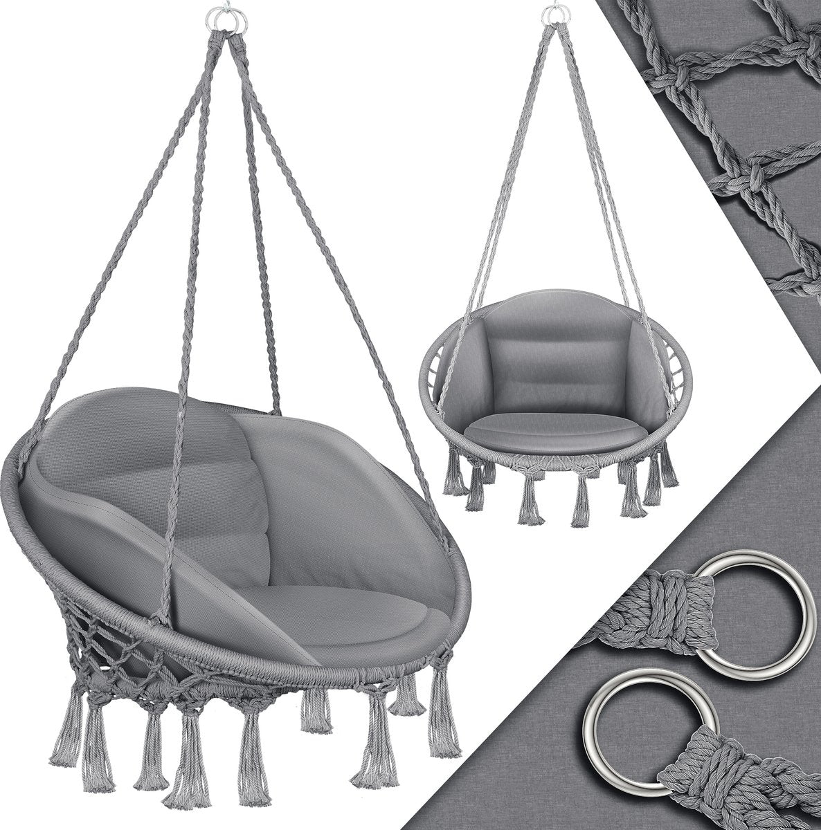Hangstoel - Binnen & Buiten - Hangschommel - Tot 150kg - Grijs - Tillvex®