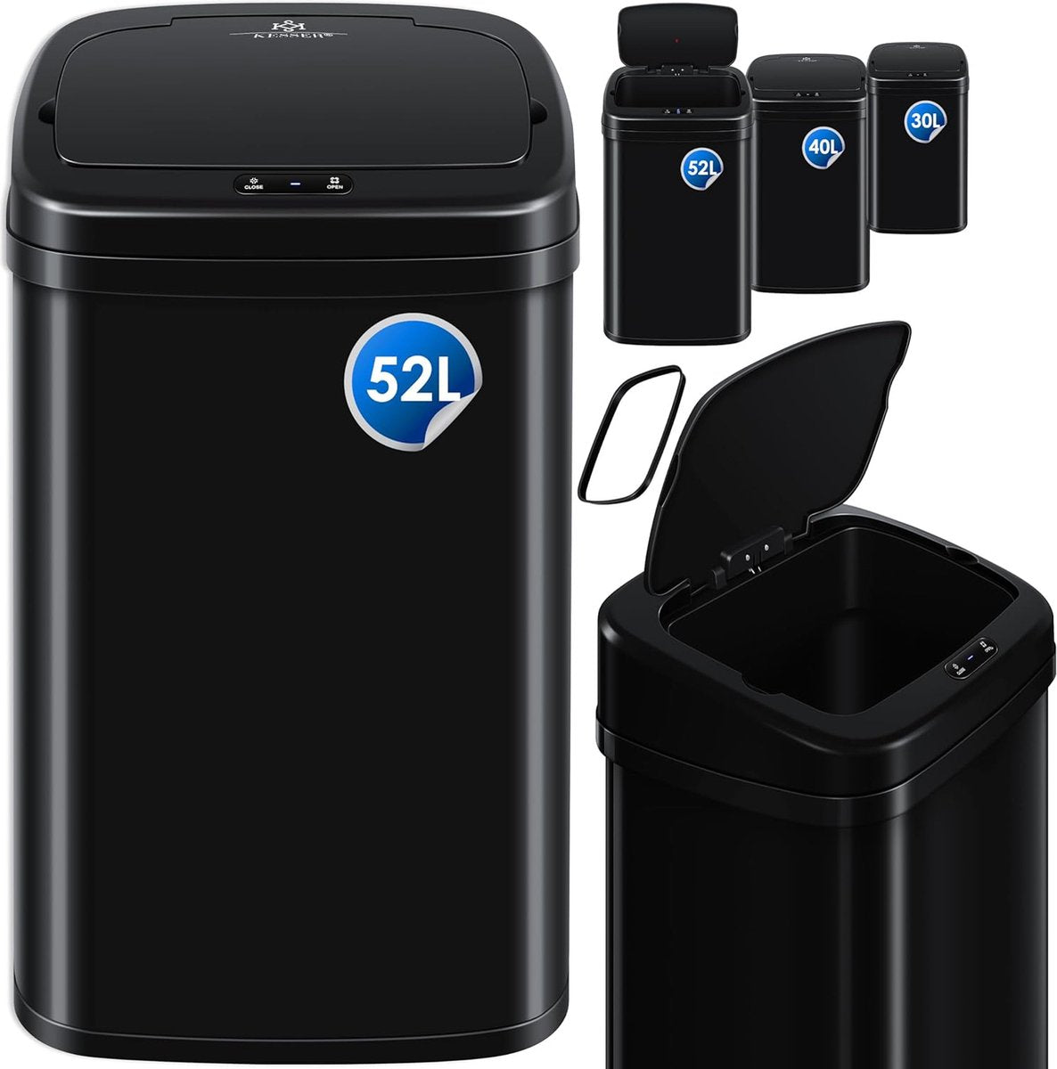 KESSER® Sensor RVS prullenbak - 52L - Softclose deksel - Zwart (U)