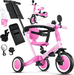 KIDIZ® Loopfiets 6in1 - Driewieler - Kinderfiets - 1-5 Jaar - Roze