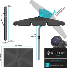 KESSER® Parasol LED Solar Stokparasol met Zwengel Incl. 2in1 Beschermhoes Transporttas, Tuinparasol, Parasol voor Balkon Tuin & Terras Verstelbaar Buigbaar Balkonparasol - Hoekig, Antraciet