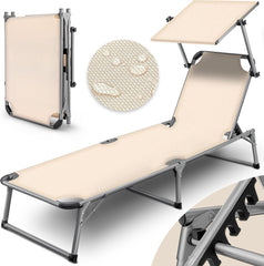Ligbed - Ligstoel - Zonnebed - Opvouwbaar - Beige - Tillvex®