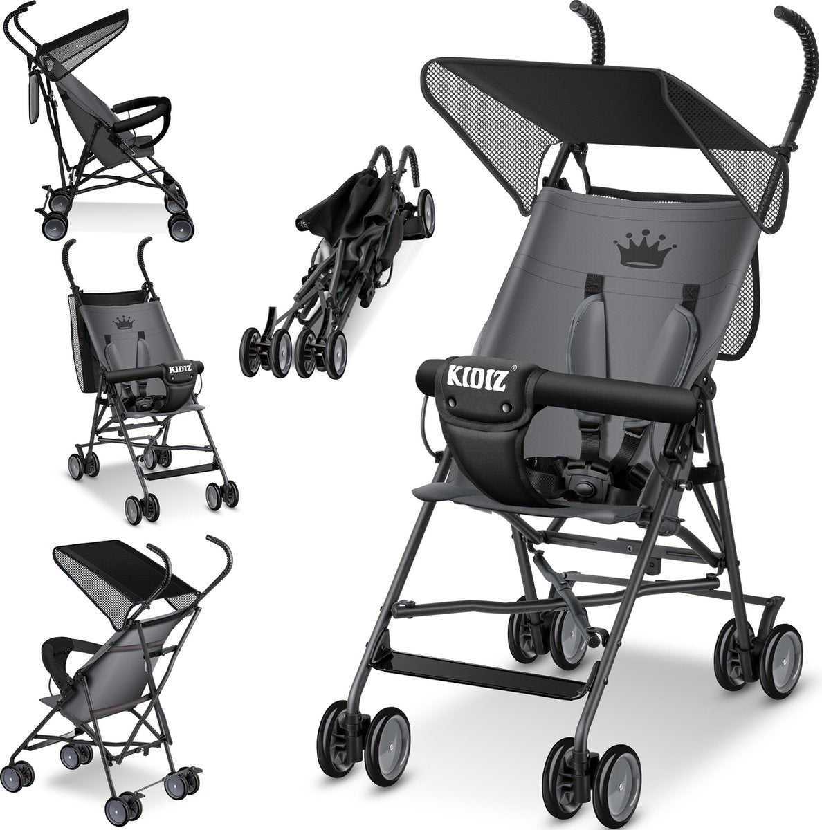 KIDIZ® Kinderwagen - Wandelwagen - Kinderbuggy - Antraciet
