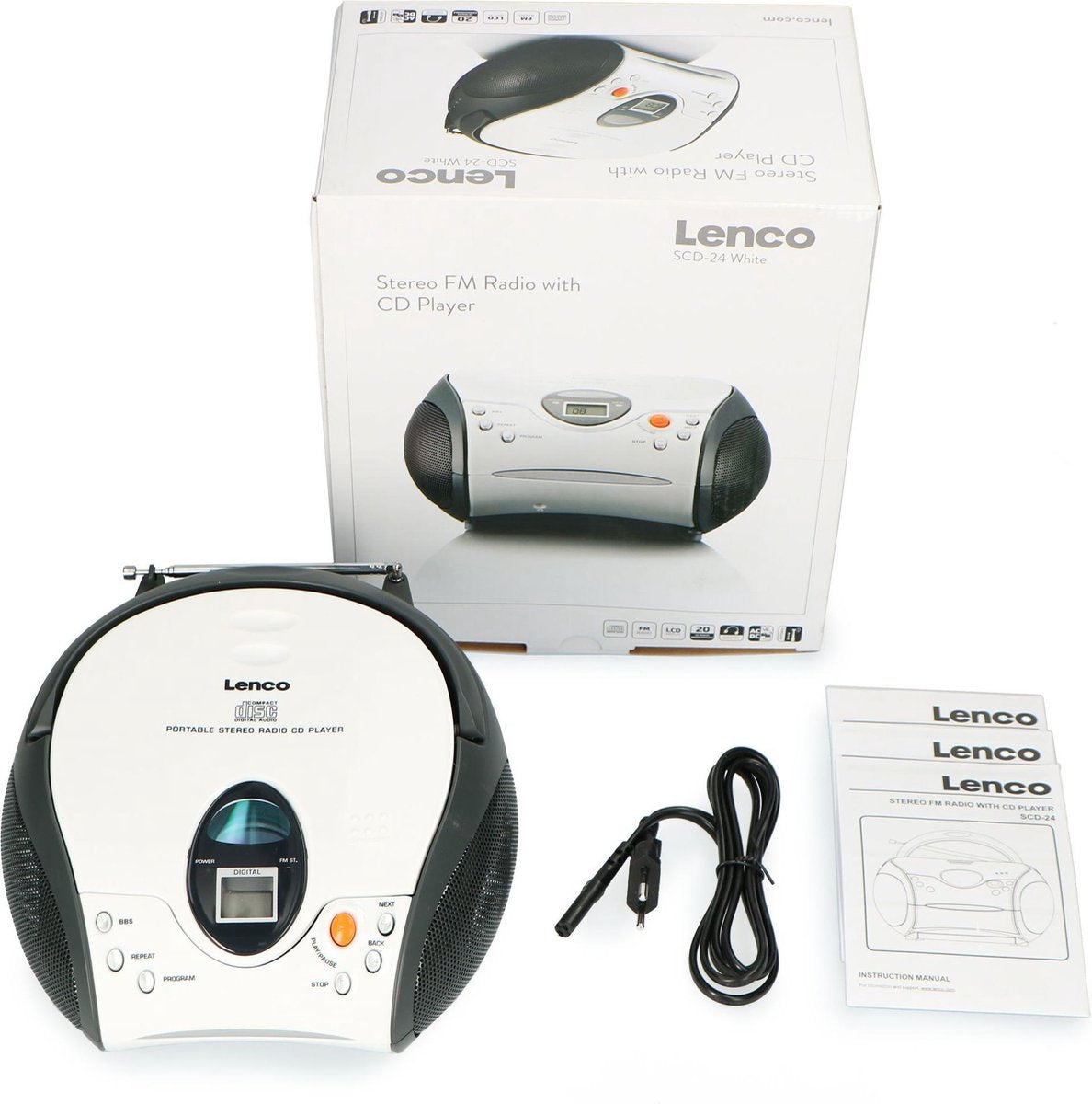 Lenco SCD-24 - Draagbare radio CD speler met AUX-uitgang - Wit •