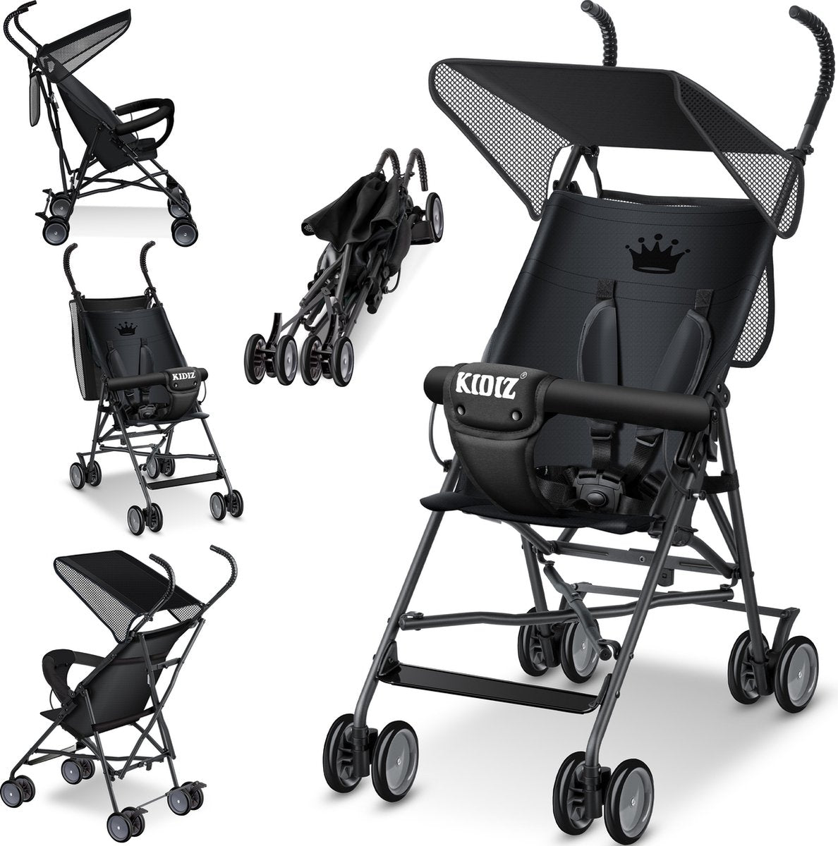 KIDIZ® Kinderwagen - Wandelwagen - Kinderbuggy - Zwart