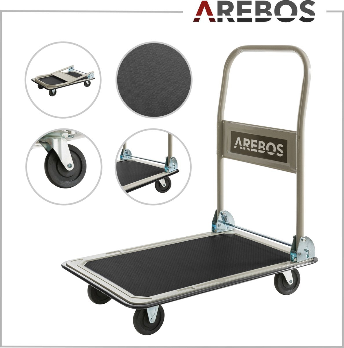 AREBOS Platformwagen - Plateauwagen - Transportwagen Inklapbaar - Transportkar 150 kg