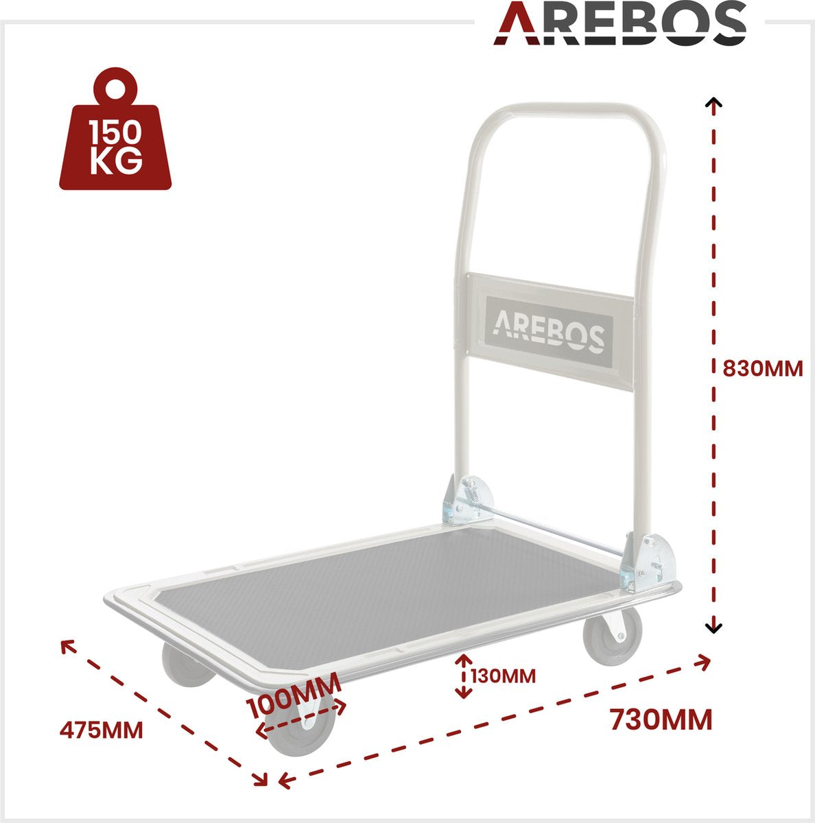 AREBOS Platformwagen - Plateauwagen - Transportwagen Inklapbaar - Transportkar 150 kg