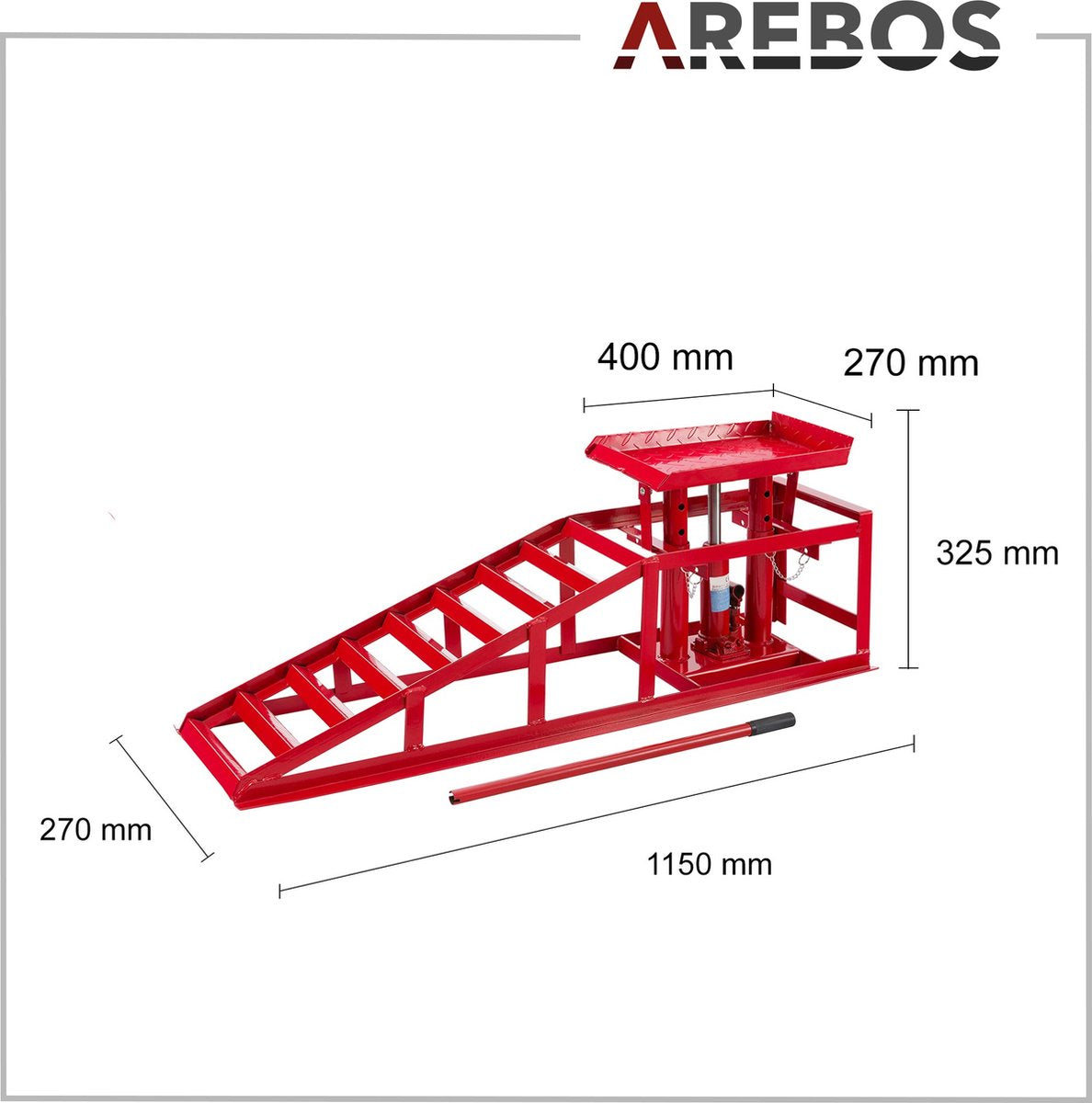 AREBOS Oprijbokken Auto 2000 kg - Oprijbok - Oprijplaat Auto - Oprijplaat Ramp - Oprijplaat - Oprijbrug Auto - Met Hydraulische Krik