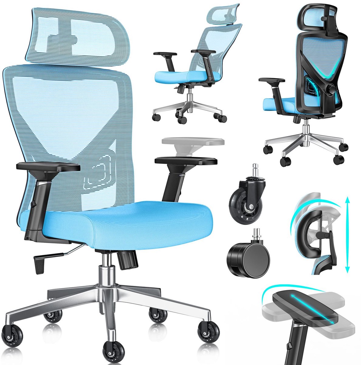 KESSER® Ergonomische Bureaustoel - Gamestoel - Office Chair - Blauw