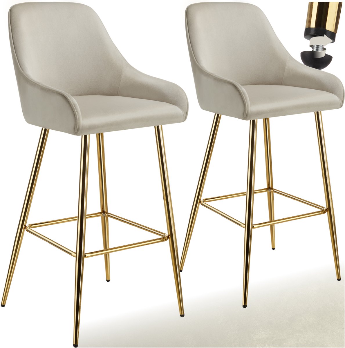 Barkrukken set van 2 - Barstoel met rugleuning - Barkruk - Barstoelen - Crème - Tectake®