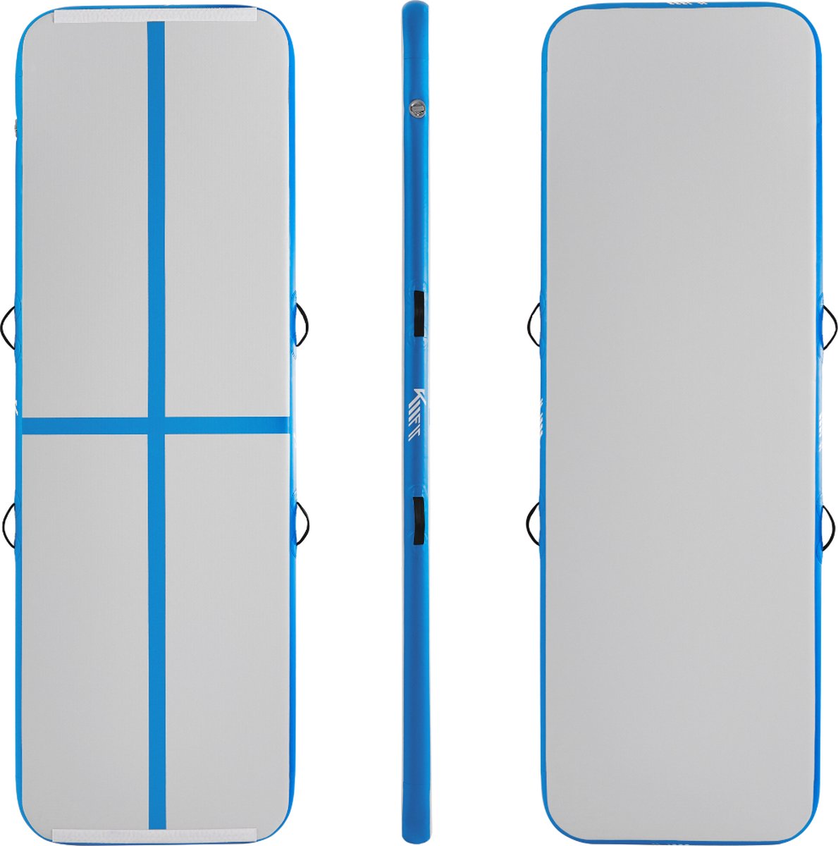 KM-Fit Airtrack - Turnmat - 5 m - Gymnastiekmat Opvouwbaar - Incl. elektrische pomp & patch kit - Blauw