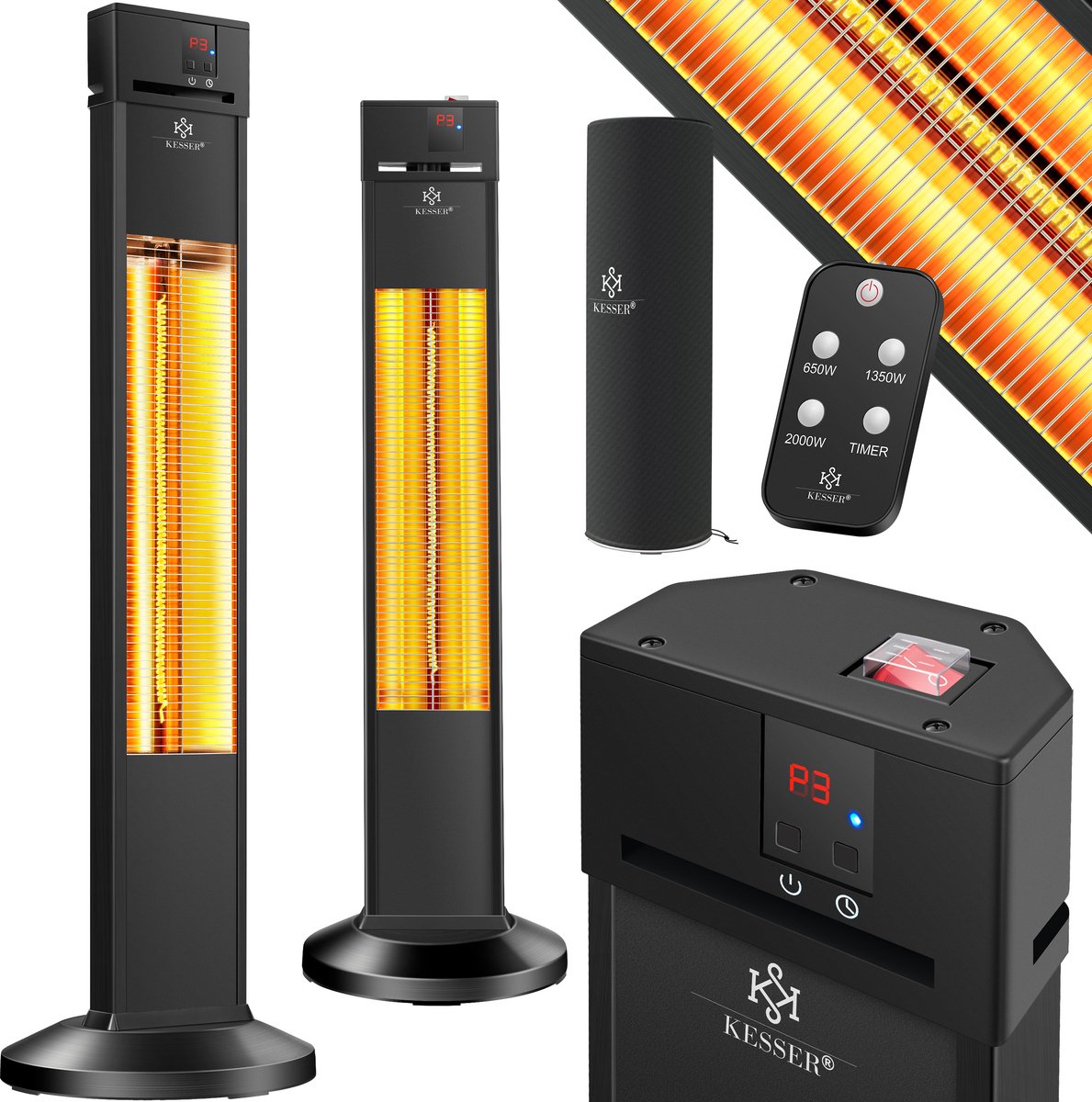 KESSER® Infrarood terrasverwarmer - Infrarood verwarming- 2000W - Zwart