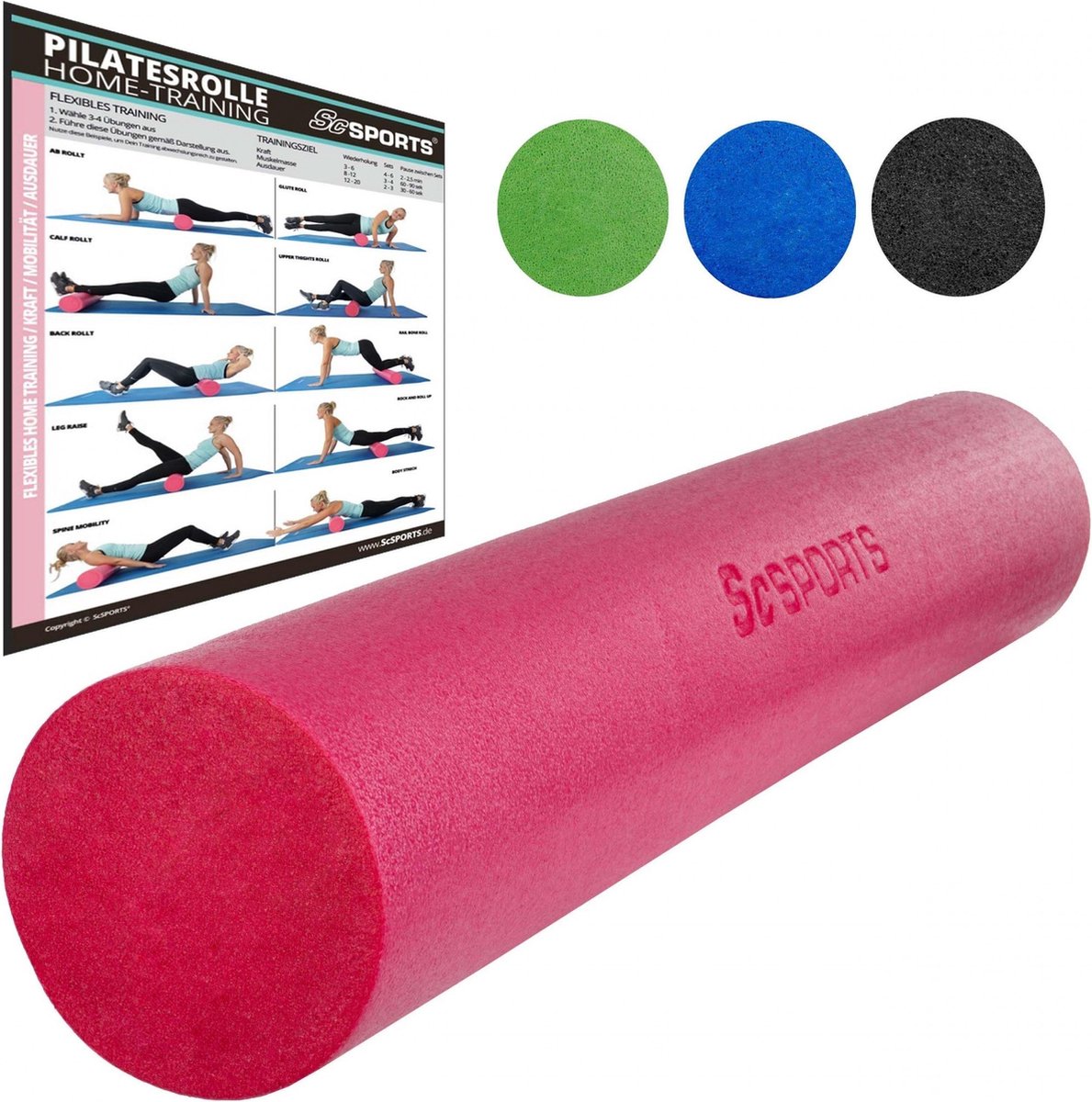 ScSPORTS® Yoga massage roller, Foam roller, Yoga roller, 90 x 15 cm, roze