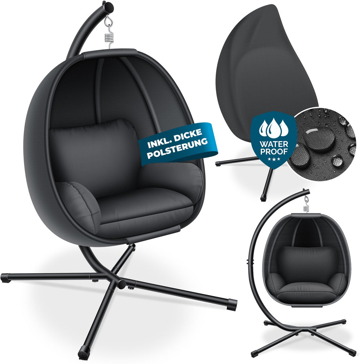 KESSER® Egg Hangstoel met Standaard - Tot 150kg - Antraciet