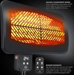 KESSER® Infrarood Kachel Elektrische Verwarming - Sfeerhaard voor Binnen en Buiten - Sfeervolle Terrasverwarmer met Afstandsbediening Electrische Verwarmer Staande Heater - Zwart