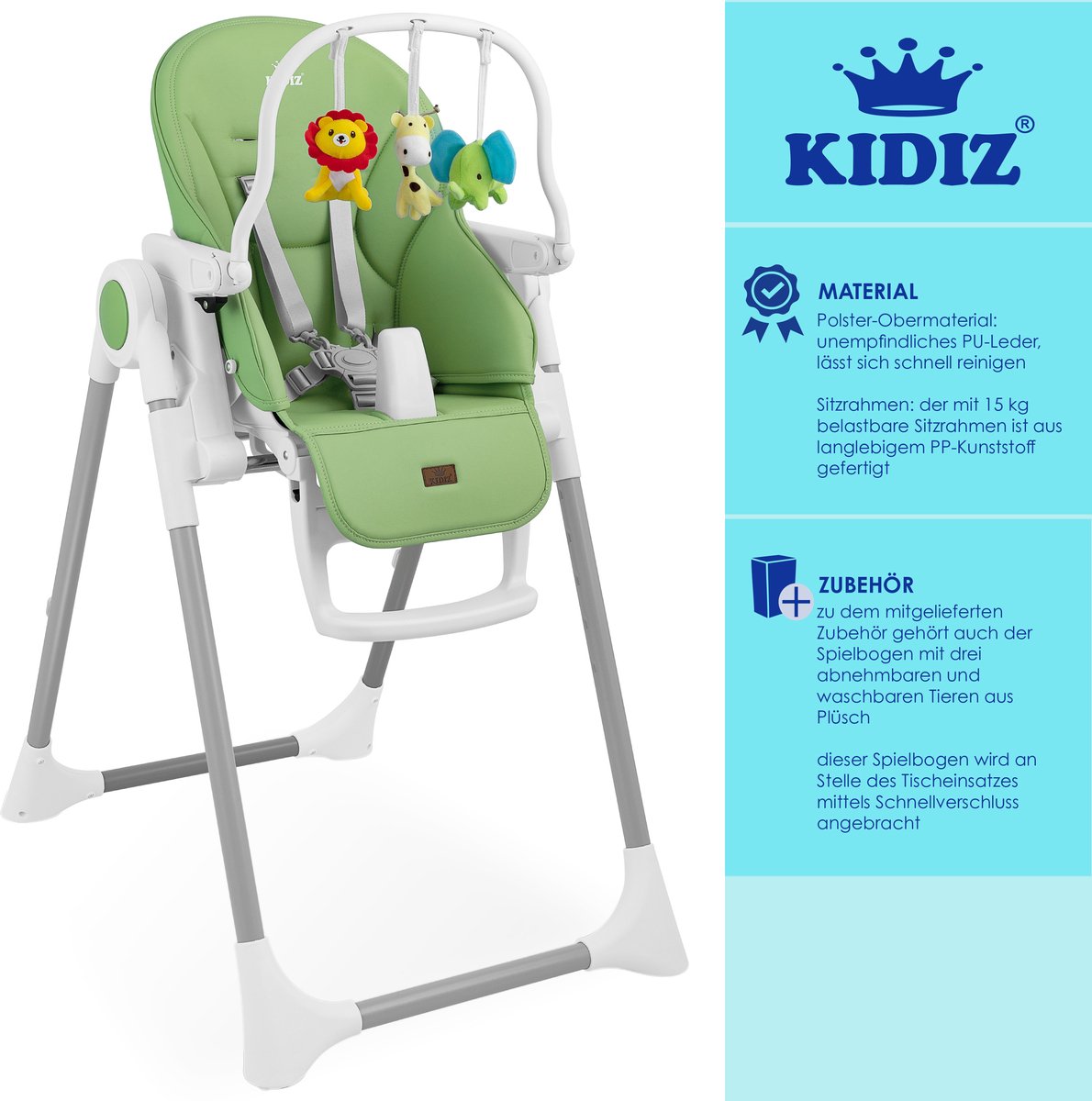 KIDIZ® 3in1 kinderstoel - Babystoel - Verstelbaar - Groen
