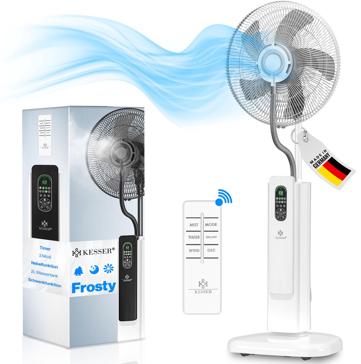 KESSER® Ventilator staand - Statiefventilator - Mist Ventilator - Wit •