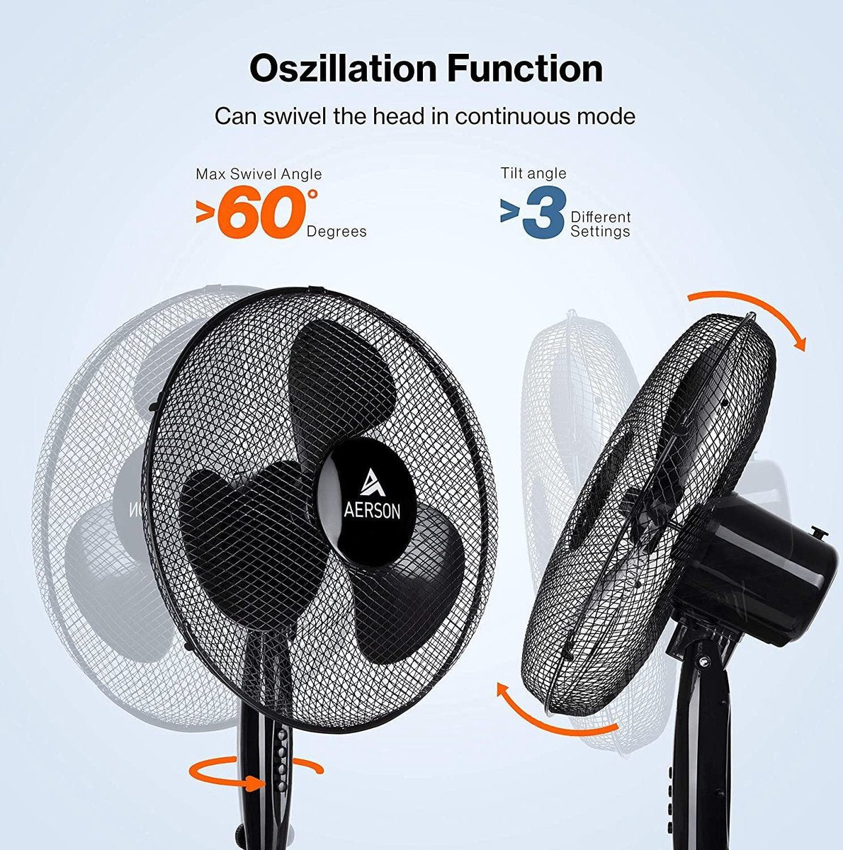 Aerson Statiefventilator - Ventilator Staand - Verstelbaar - 50W - Zwart