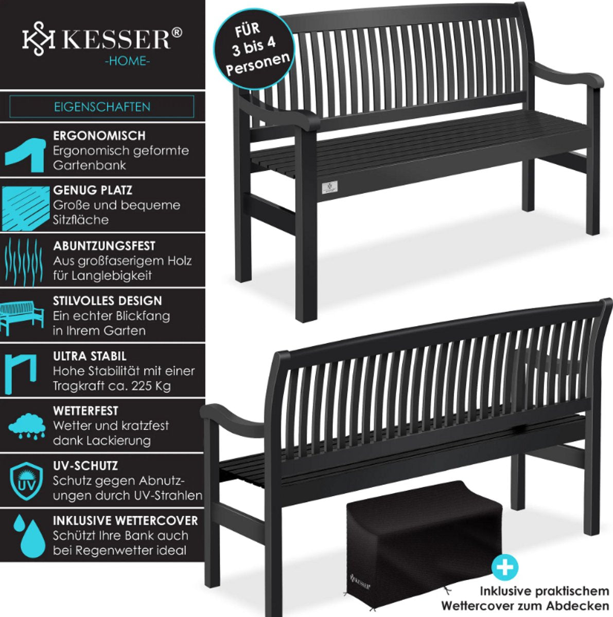 KESSER® Tuinbank weerbestendig - 3-4 Personen - Donkergrijs