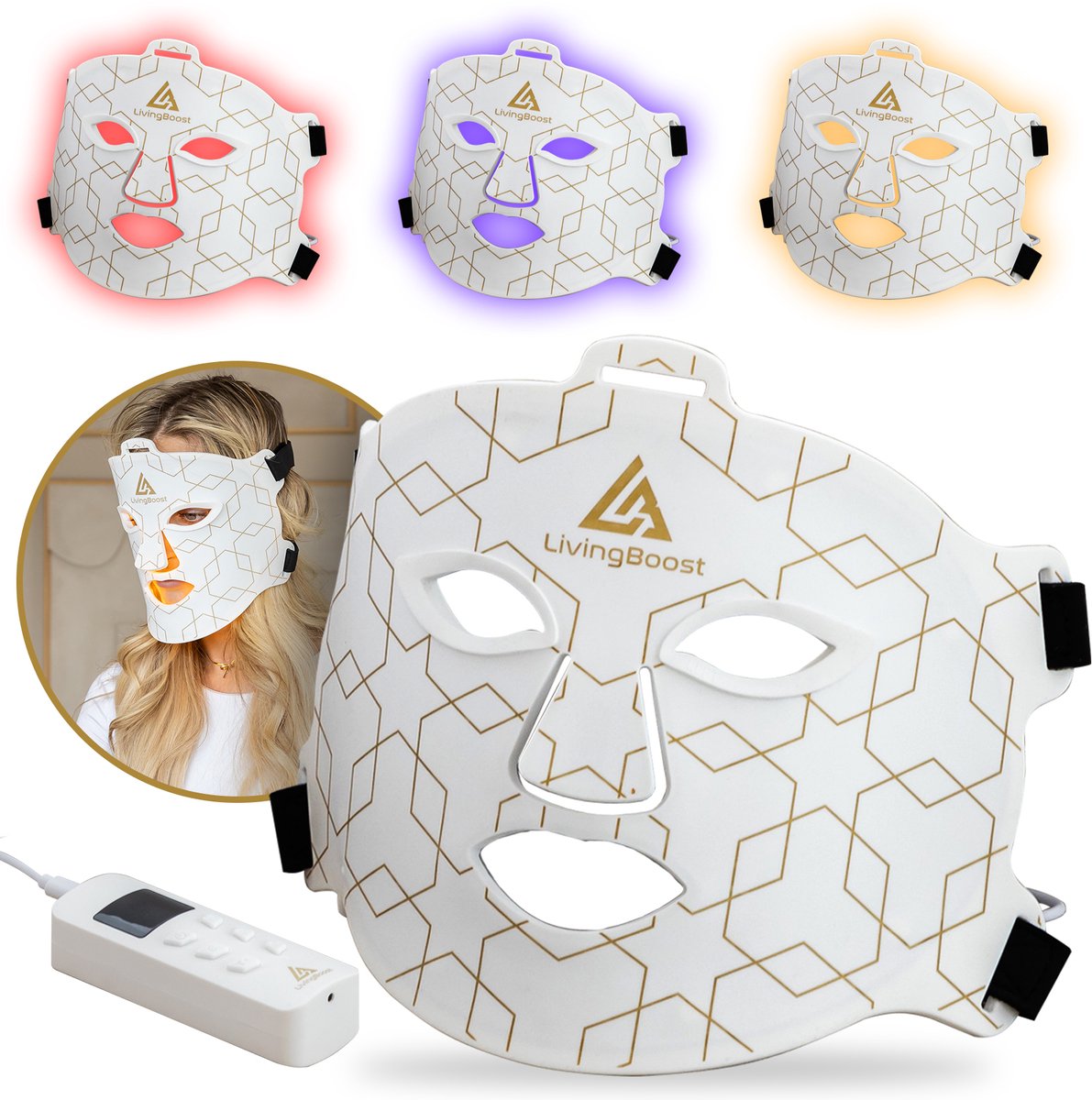 LivingBoost® Led Gezichtsmasker - Led Masker - Infraroodlamp - Rood Licht Therapie - Collageen Masker - Infraroodtherapie - Red Light Therapy - Huidverzorging - Led Face Mask