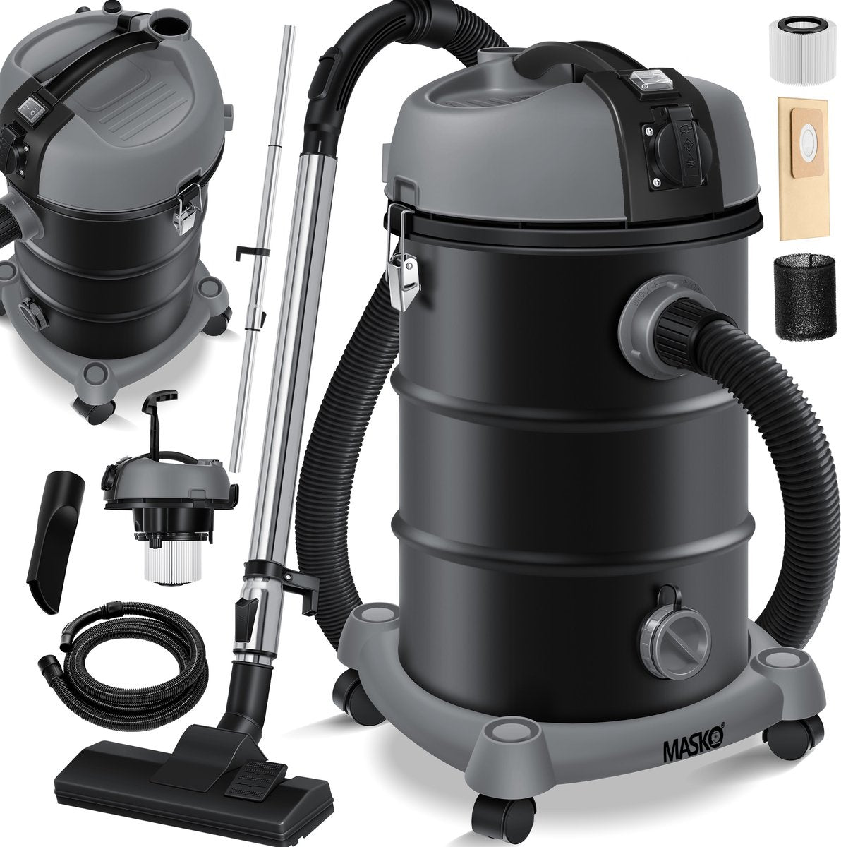 MASKO® Industriële stofzuiger 2300W - Droog- & Natzuigen - Antraciet •