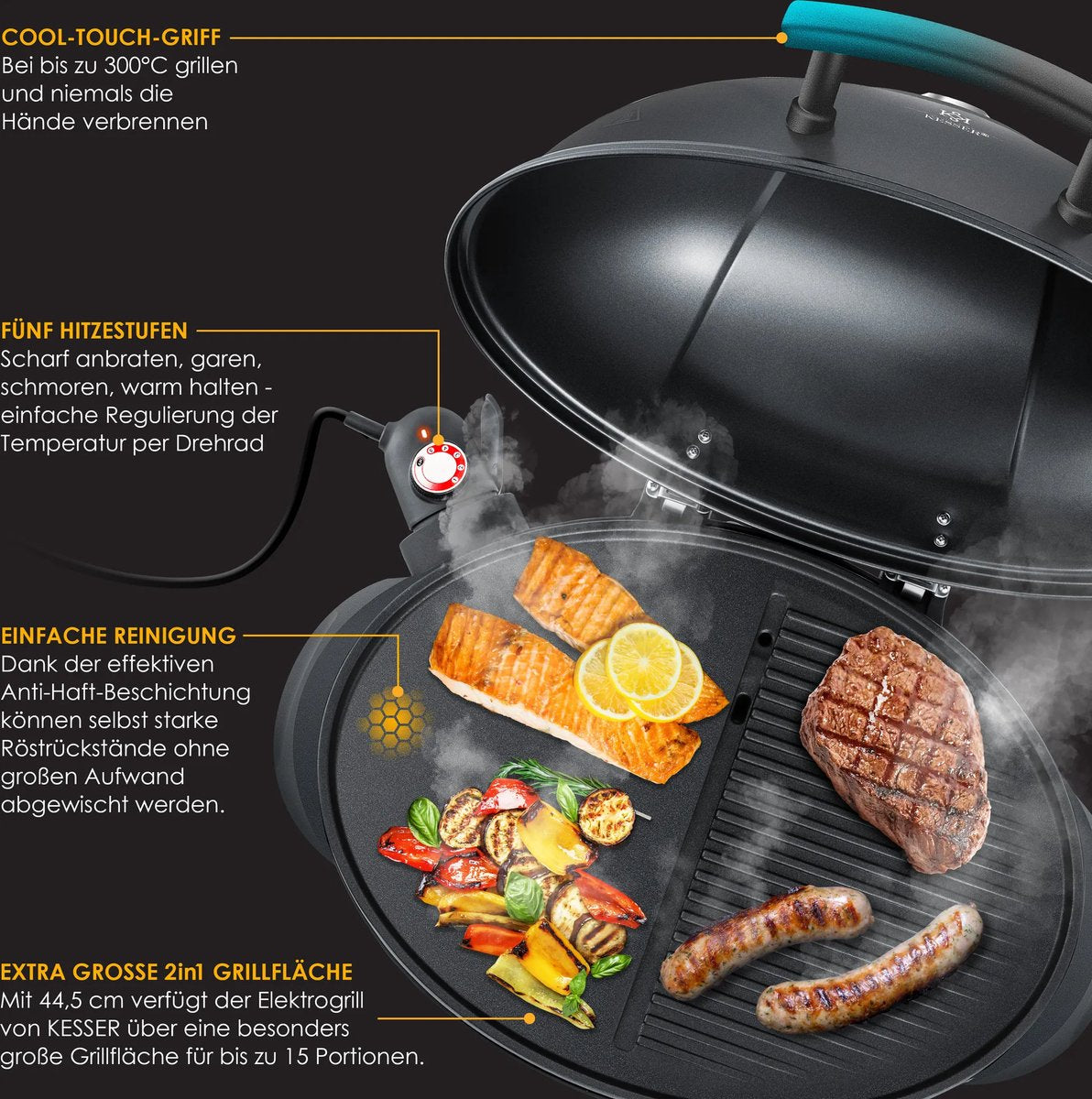 KESSER® Elektrische grill 2in1 tafelgrill - 2400 Watt - Zwart