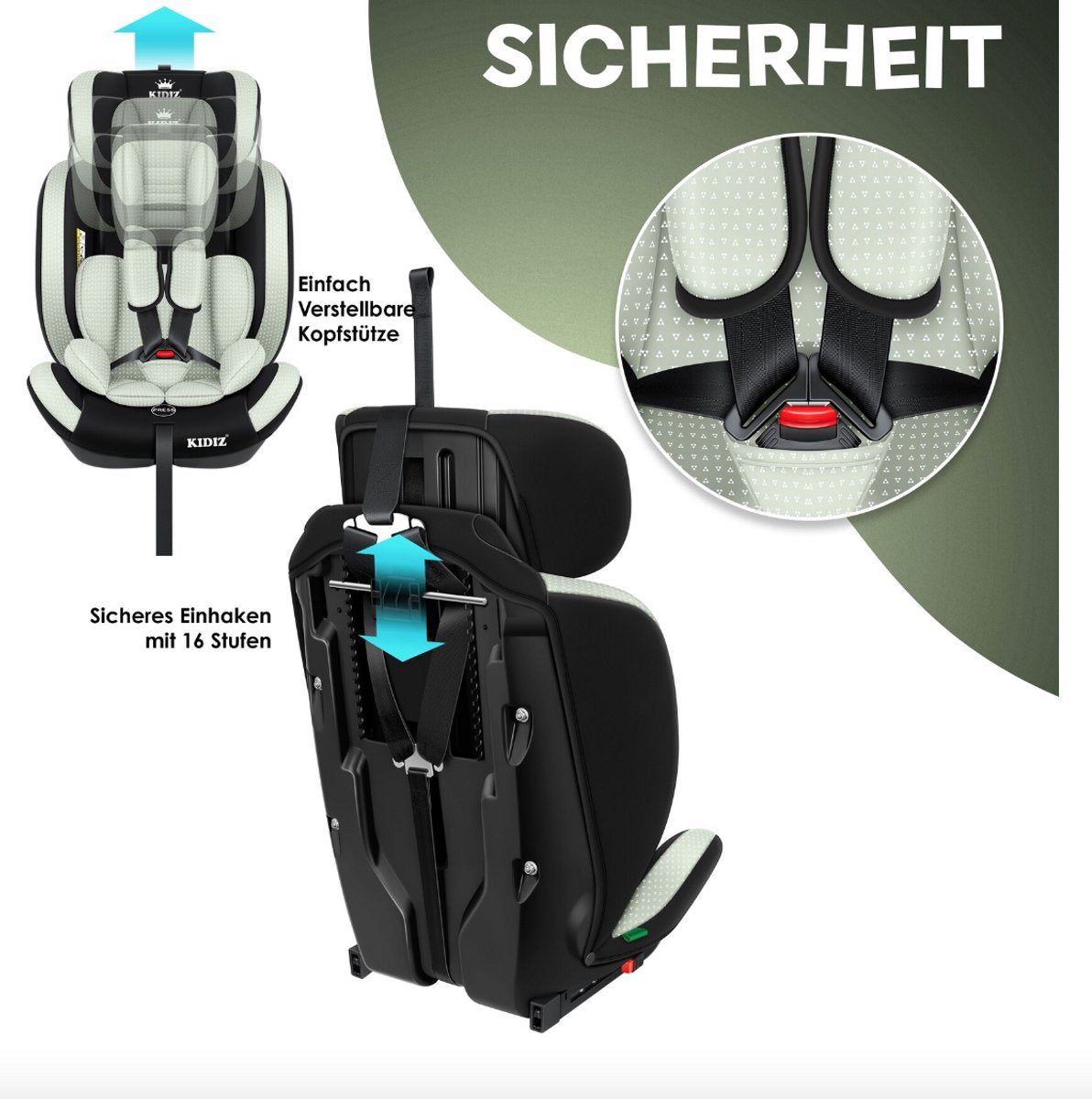 KIDIZ® Autostoeltje - 5-punts veiligheidsgordel - Groen