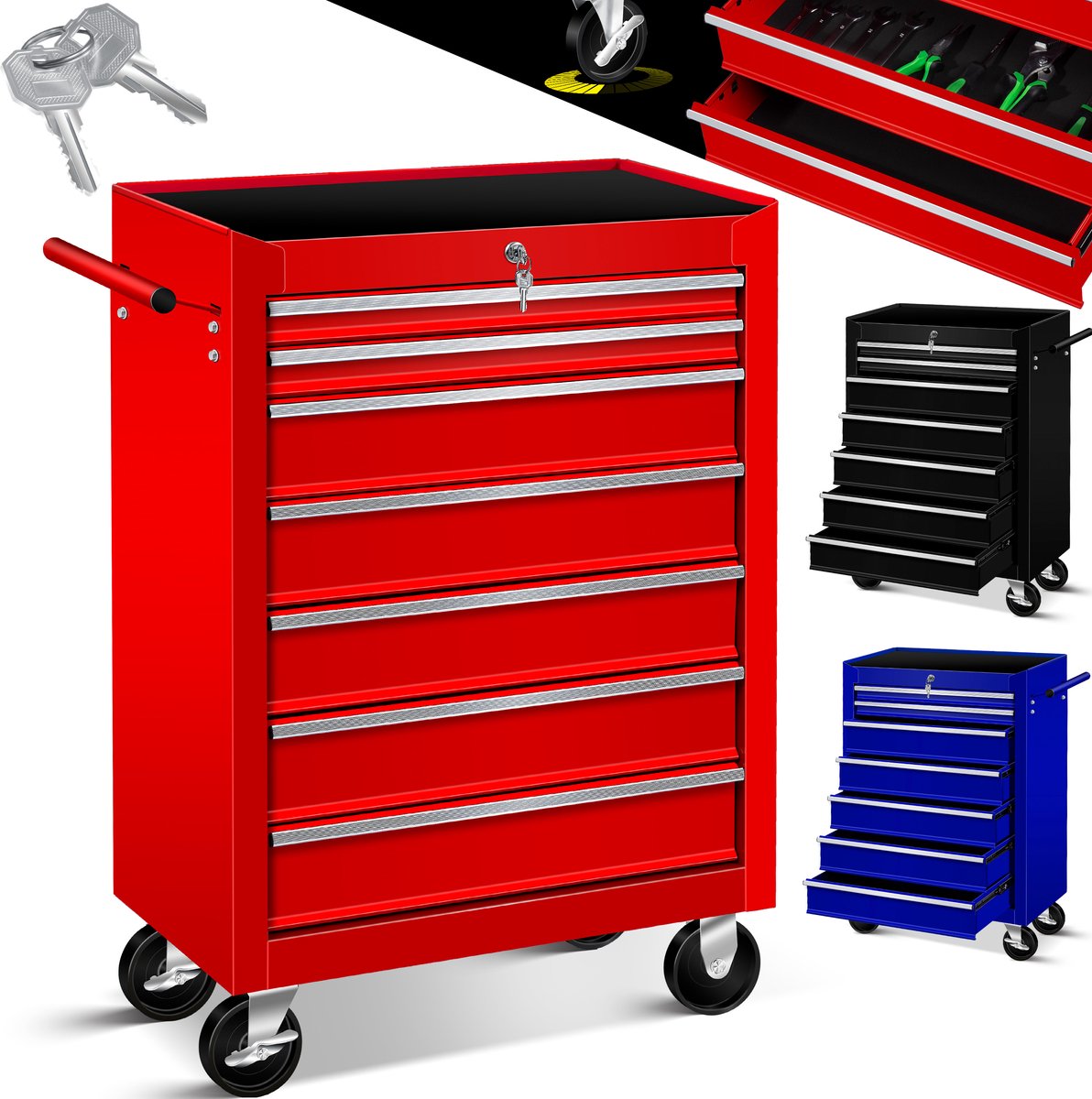 Masko® Werkplaatswagen - Gereedschapswagen - 5 vakken - Zwart •