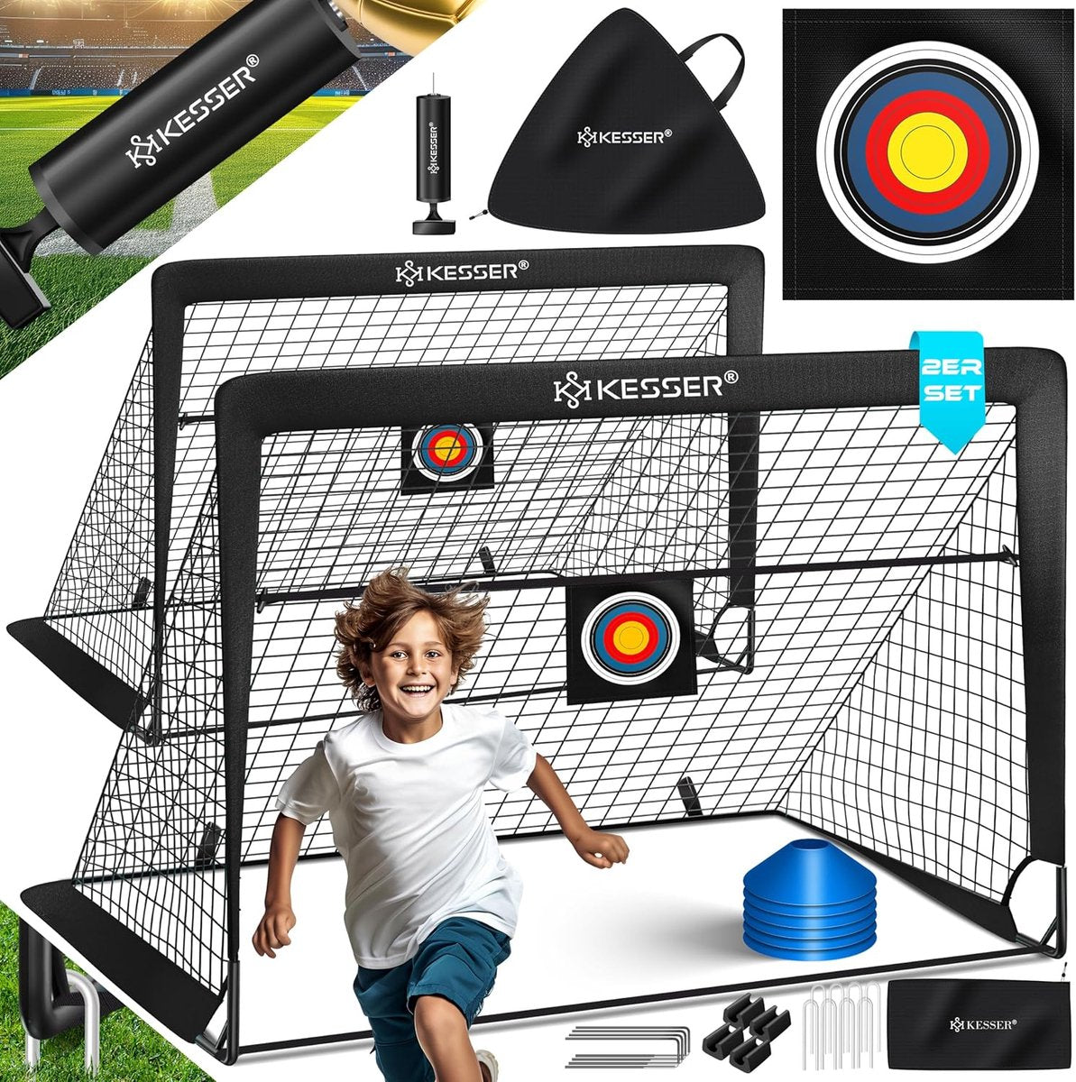 KESSER® Voetbaldoel voor kinderen - Pop-up - Set van 2 - Zwart