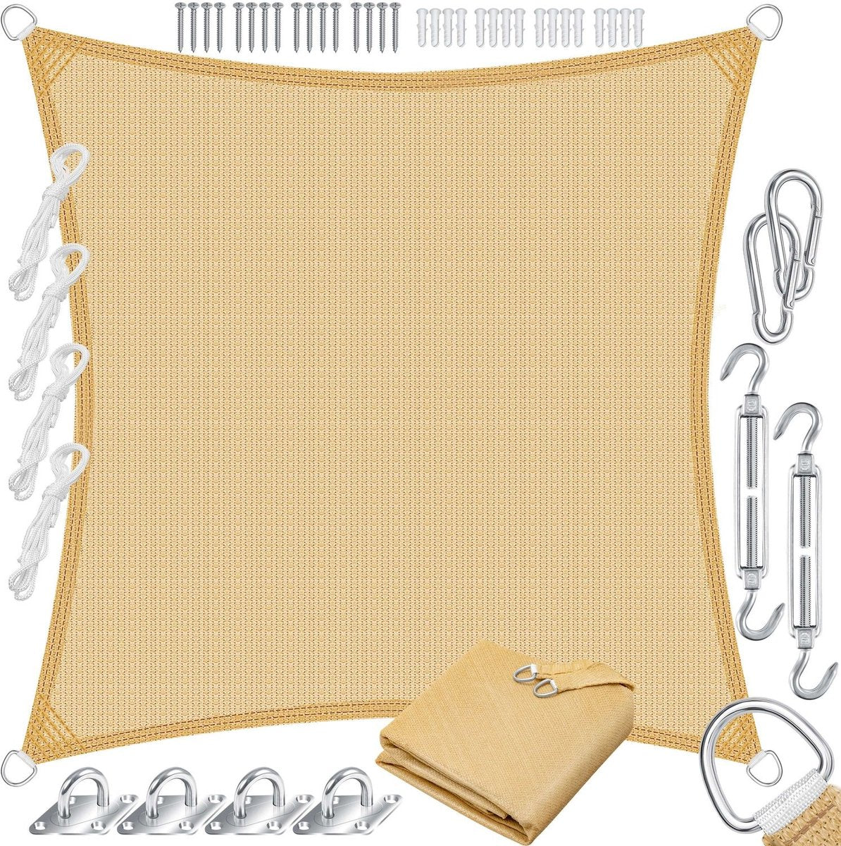 KESSER® Schaduwdoek 3,6x3,6m - Zonnezeil - Waterafstotend - Zand