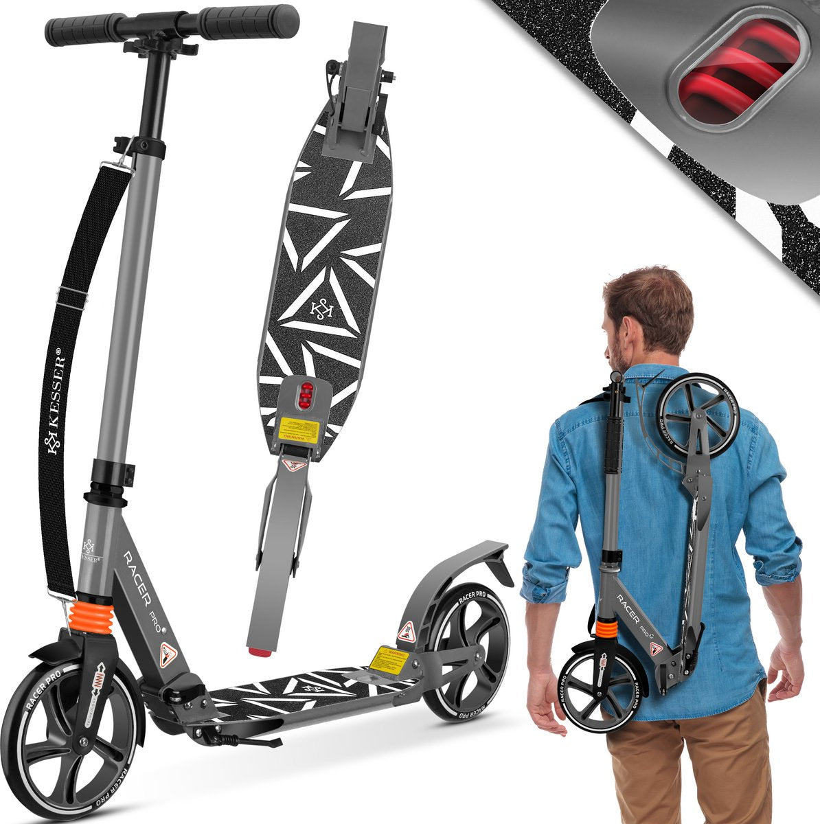 KESSER® Stuntstep voor Volwassenen en Kinderen - Opvouwbaar - Grijs