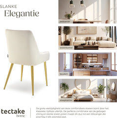 Eetkamerstoelen - Set van 2 - Fluweel - Beige - Tectake®