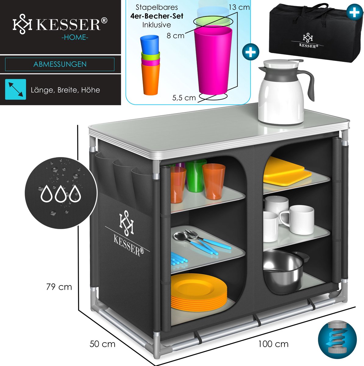 KESSER® Campingkeuken Opvouwbaar - Kampeerkeuken - Antraciet