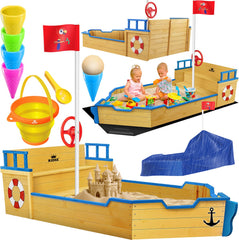 KIDIZ® Zandbak piratendesign - Met bankje - Bruin