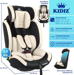 KIDIZ® Autostoeltje - 5-punts veiligheidsgordel - Beige