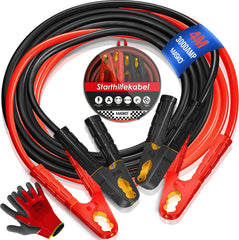 MASKO® Startkabels Auto 4 Meter 1500A voor benzine, diesel en hybride Motoren | Starthulp Jumpstarter Geschikt voor Auto, Vrachtwagen, Bus en Boot| inclusief handschoenen en opbergtas - Zwart / Rood