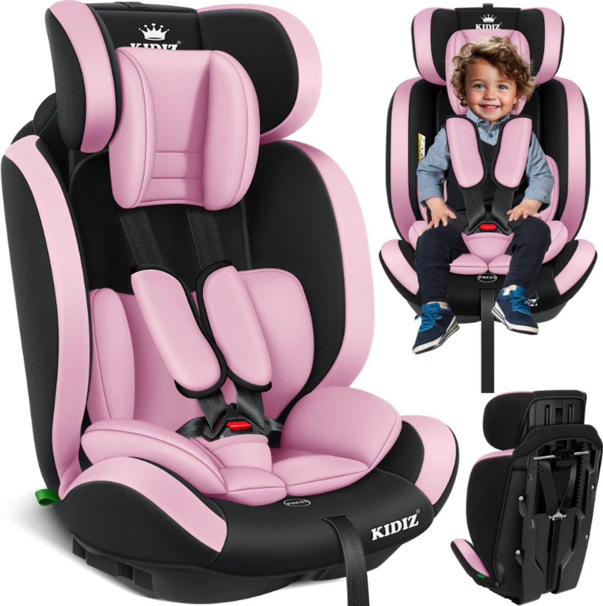 KIDIZ® Autostoeltje - 5-punts veiligheidsgordel - Roze