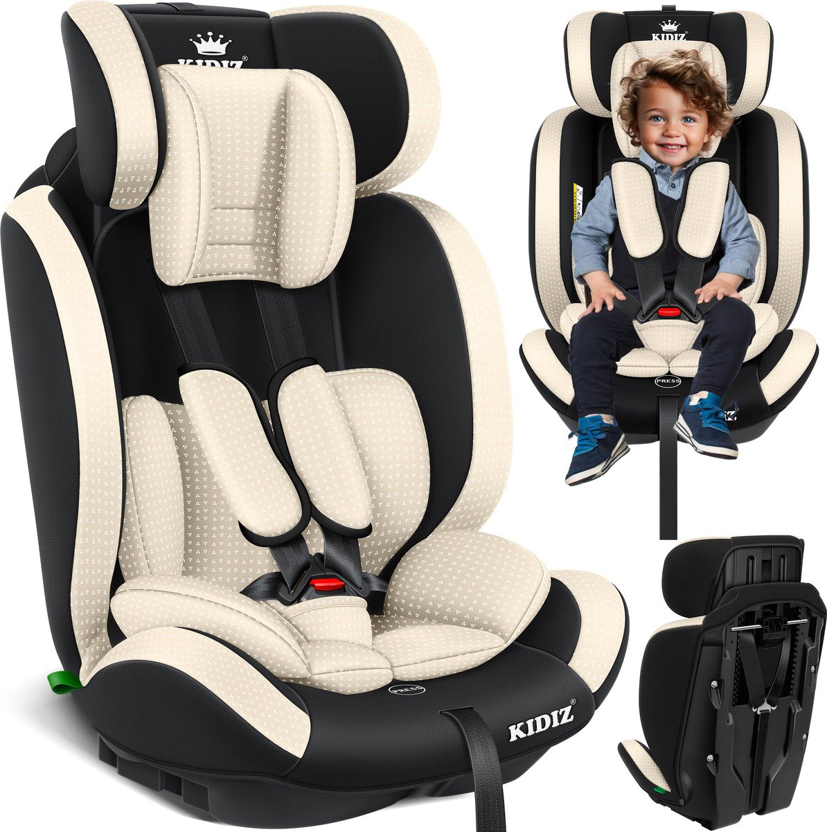 KIDIZ® Autostoeltje - 5-punts veiligheidsgordel - Beige