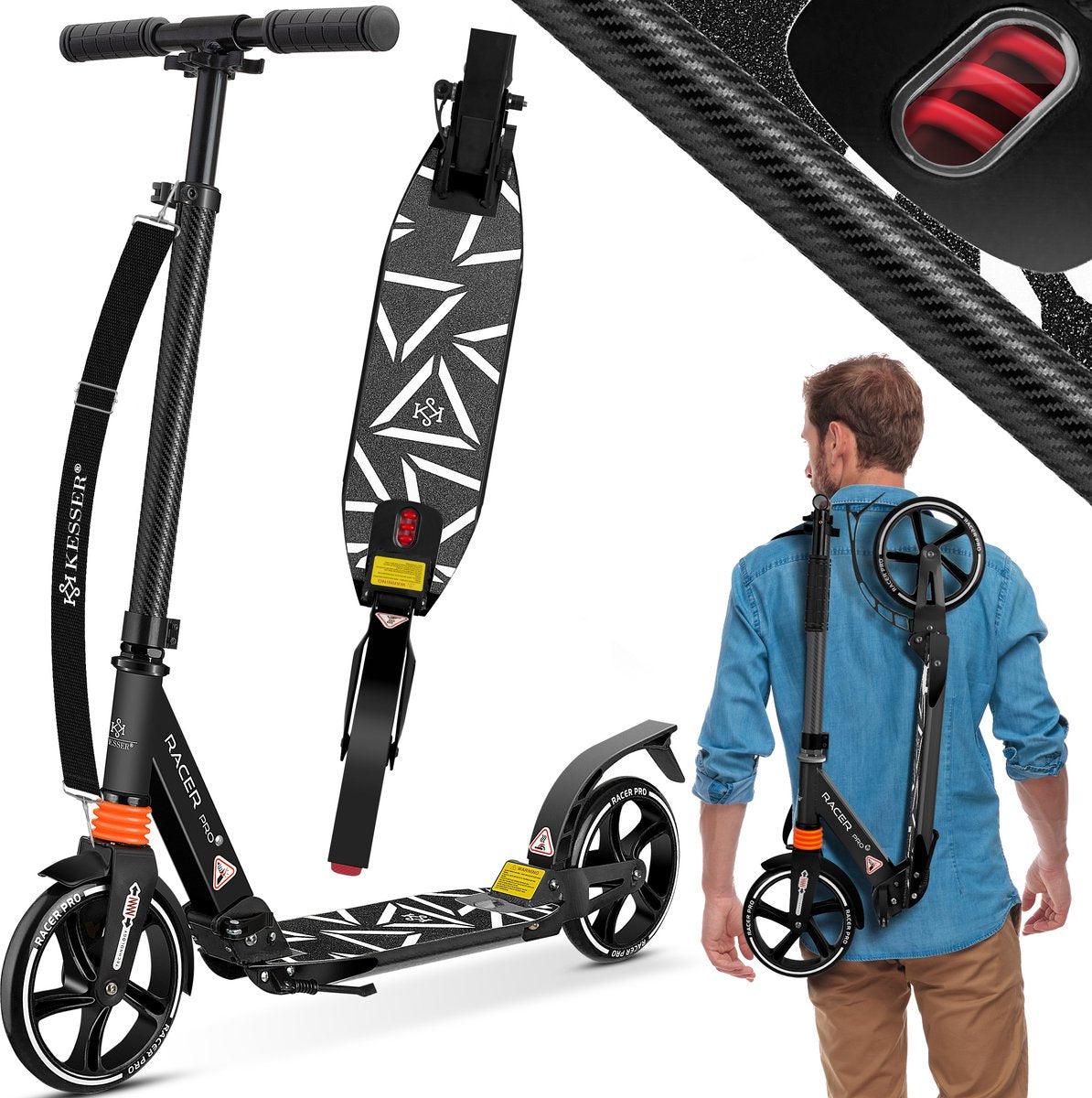 KESSER® Stuntstep voor Volwassenen en Kinderen - Opvouwbaar - Zwart