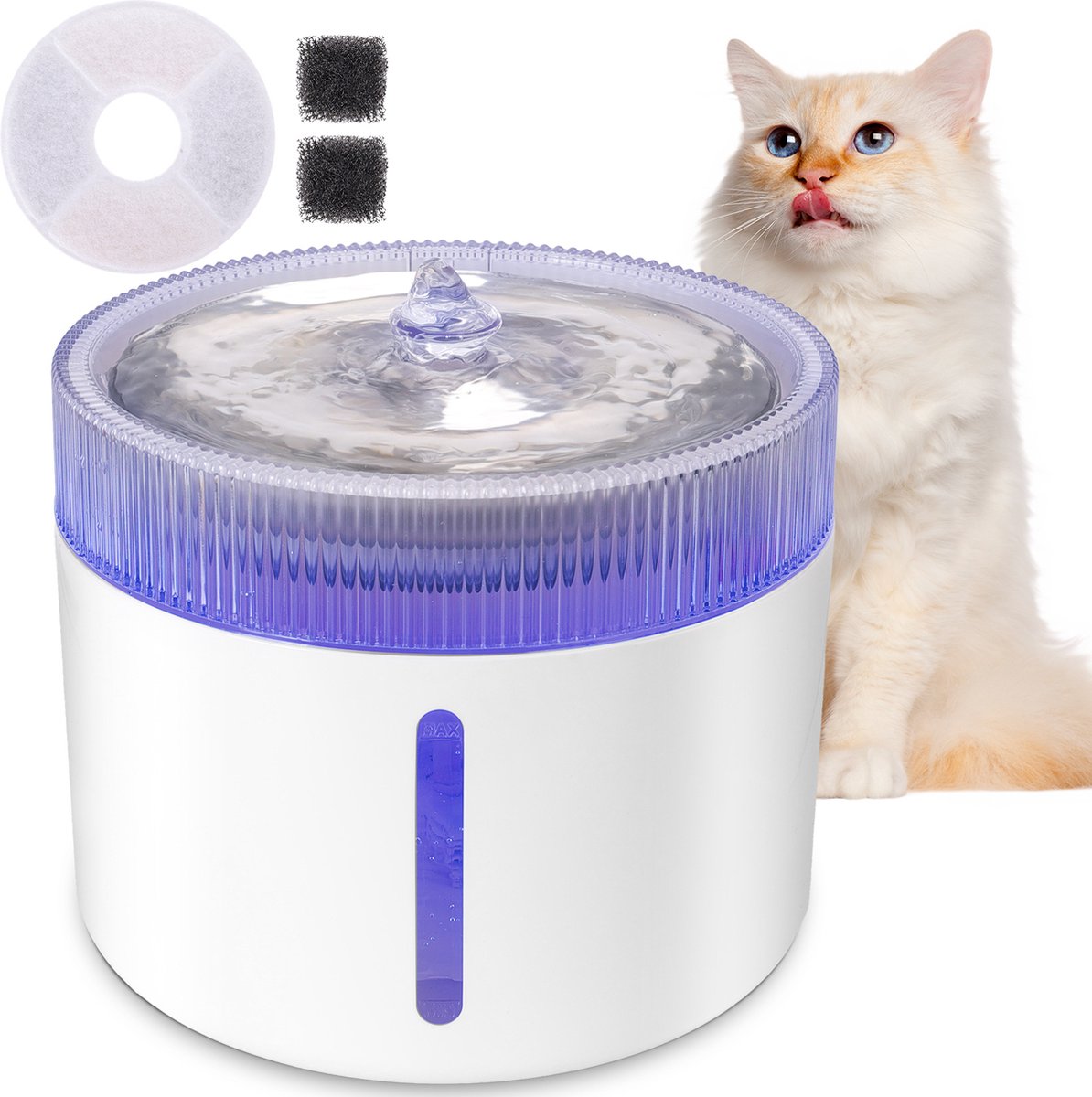 Nobleza Drinkfontein Kat - Kattenfontein - Drinkbak Kat - Waterdispenser Kat - 2L - wit •