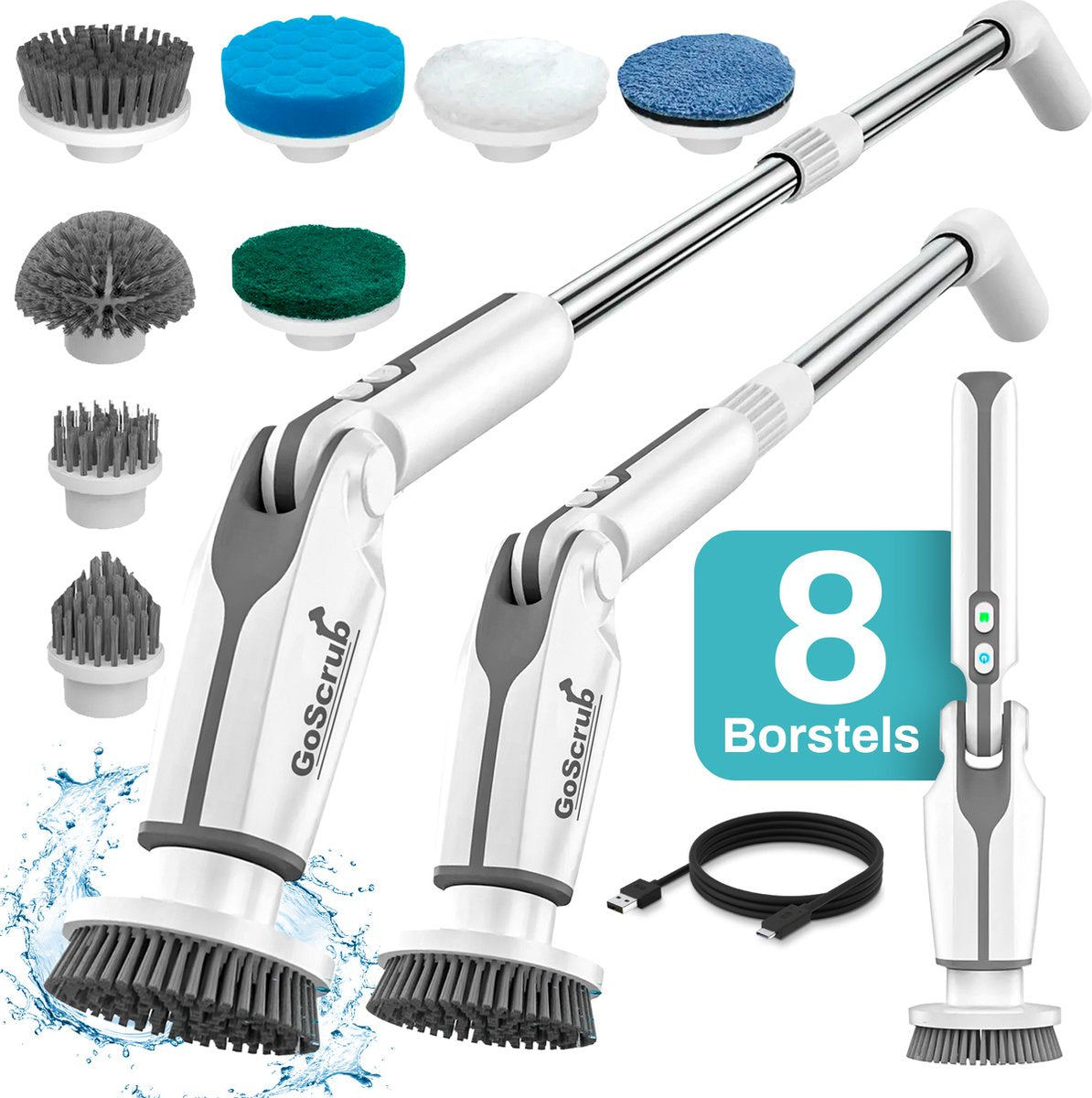 Elektrische Schoonmaakborstel – Elektrische Schrobber - Schrobborstel – Wit - V1 - GoScrub®