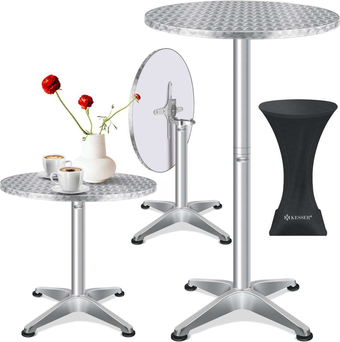 KESSER® Bartafel - Bistrotafel - Verstelbaar - 70-110cm - Zilver •