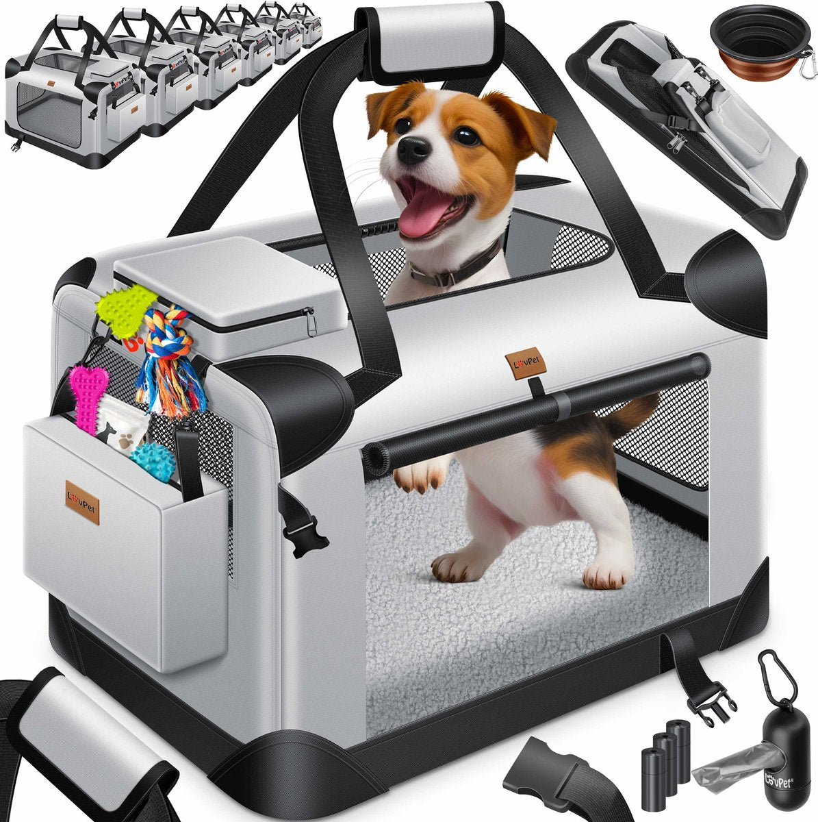 LOVPET® reisBench Hondenbench hondenbox honden transportbox opvouwbaar incl. transportzak hondenbak transportbox voor huisdieren, honden en katten transportbox - XXXL, Lichtgrijs