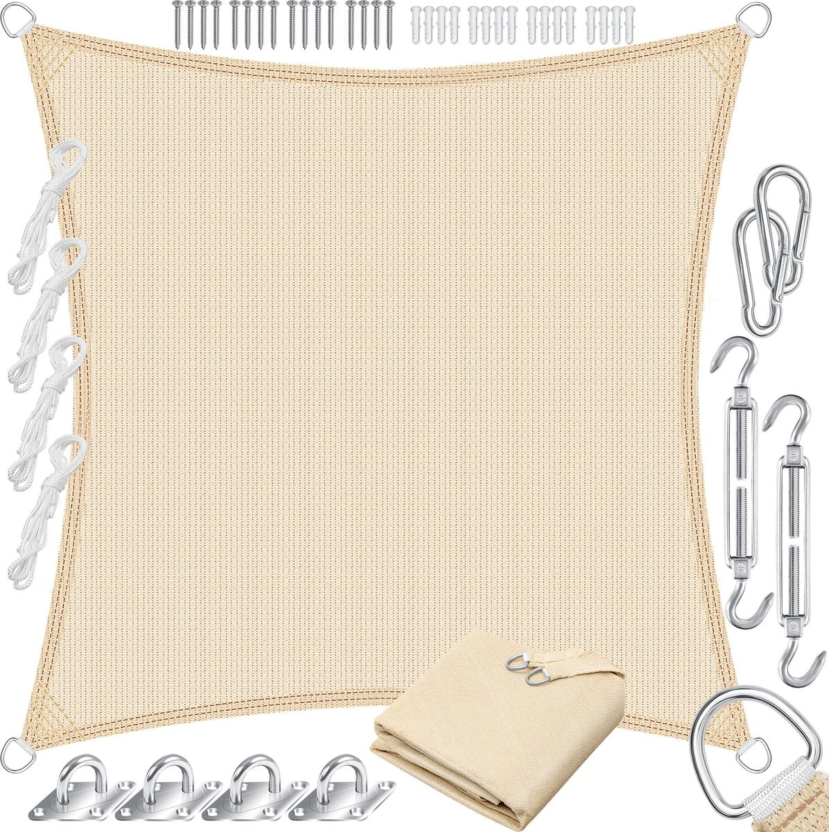 KESSER® Schaduwdoek 5x5m - Zonnezeil - Waterafstotend - Creme