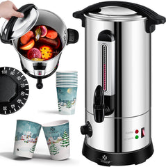 KESSER® Gluhweinketel 10 Liter - Elektrische Ketel voor Gluhwein - Glühweinketel Roestvrij Staal Incl. 10x Mokken Warm Dranken Dispenser voor Glühwein met Thermostaat Water Koker - Zilver