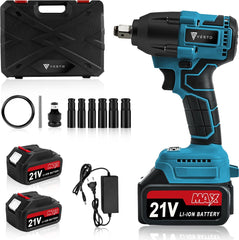 Vesto® Accu Slagmoersleutel 21V - incl. 6x Moerdoppen, Bitadapter, Borging en 2x Accu - 600Nm - Slagmoersleutelset - Slagmoersleutel met accu - Elektrisch - Slagschroevendraaier - Wieldoppen