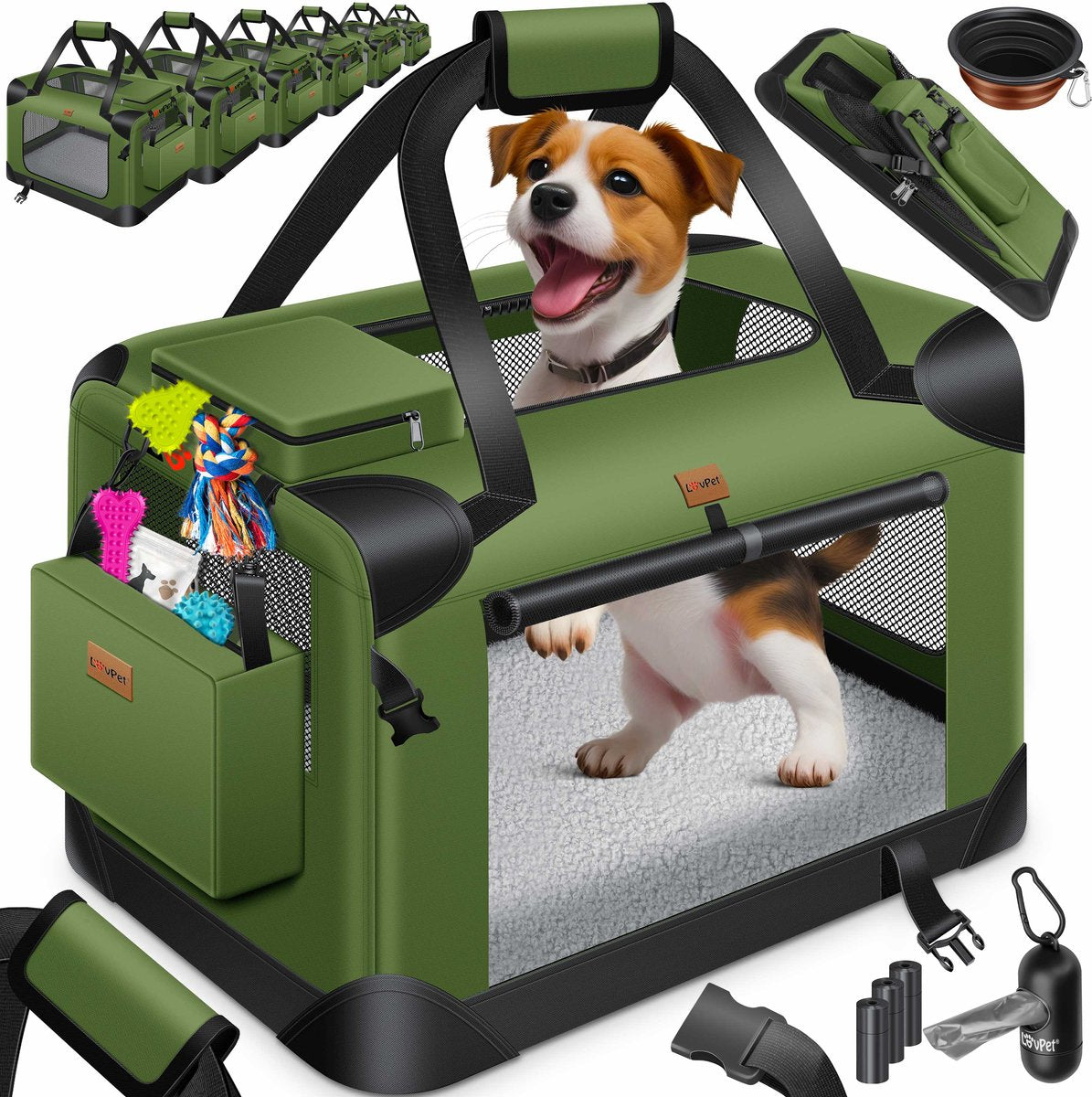 Reisbench hond - Draagtas hond - Transportbox - 102x69x69 - Khaki