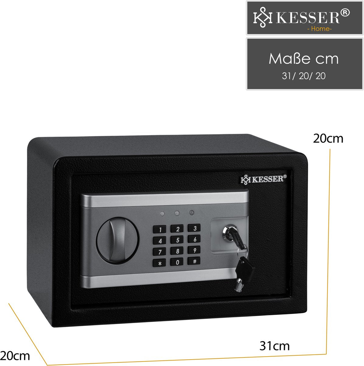 KESSER® Elektronische Kluis met cijferslot - 31x20x20cm - Zwart