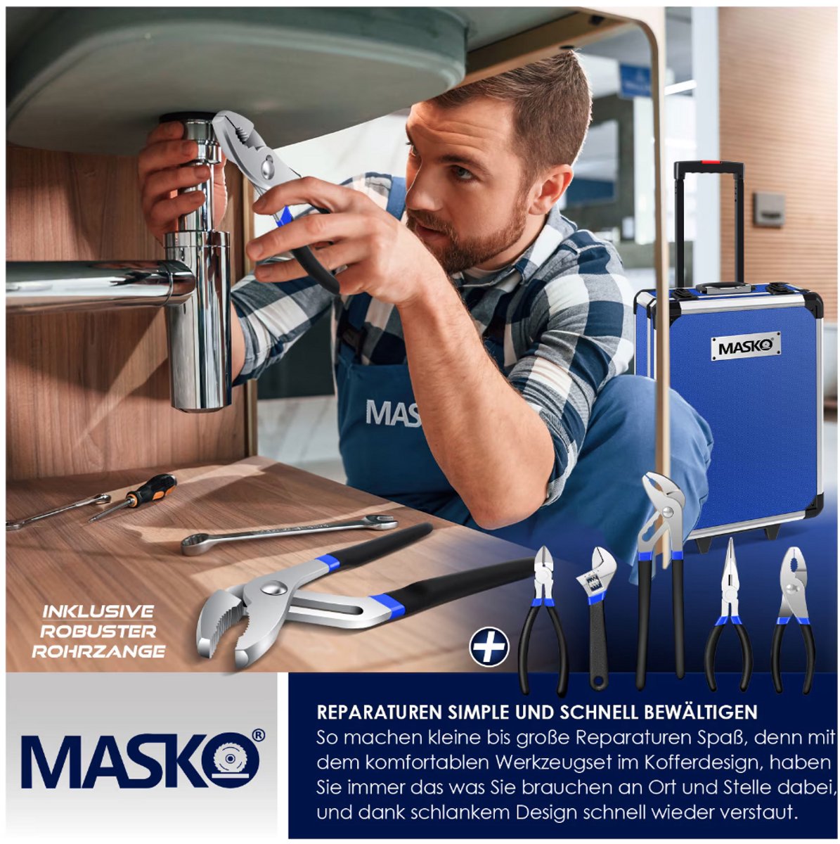 MASKO® 969 delige gereedschapskoffer - Gereedschapswagen - Blauw