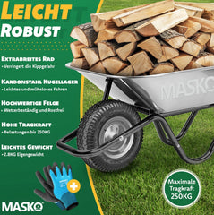 MASKO® Kruiwagenwiel - 40cm - 250kg - Lekbestendig - Antraciet •