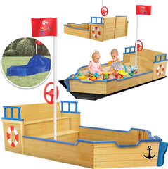KIDIZ® Zandbak piratendesign - Met bankje - Bruin